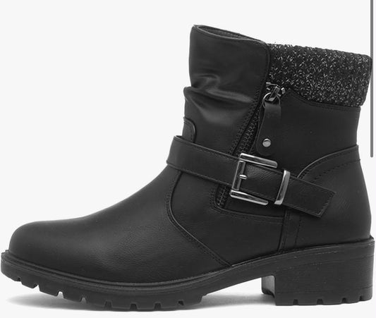 Lilley Womens Black Knitted Collar Ankle Boot