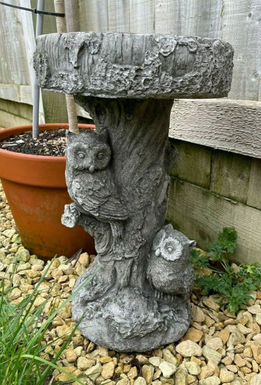 Barn Owl Bird Bath Stone Statue