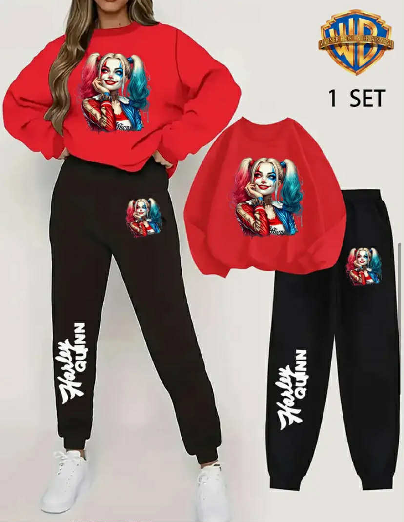 1 Set Women'S Outfit Featuring a Quinn Themed Round Neck Pullover Sweatshirt And Long Pants.