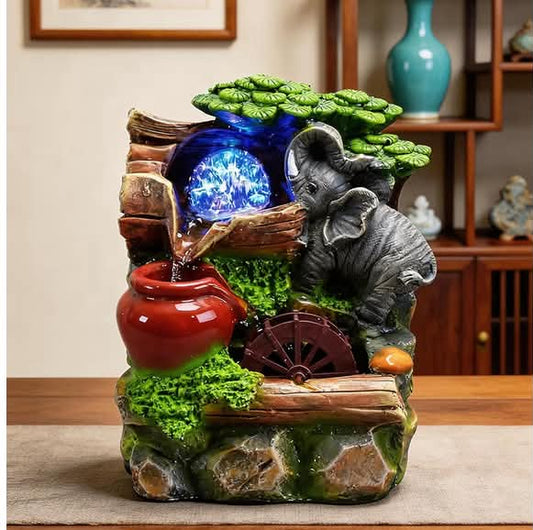 Indoor Waterfall Room Fountain with Polyresin Rolling Ball – Elephant Rock for Water Garden Table 23 x 18 x 13 cm