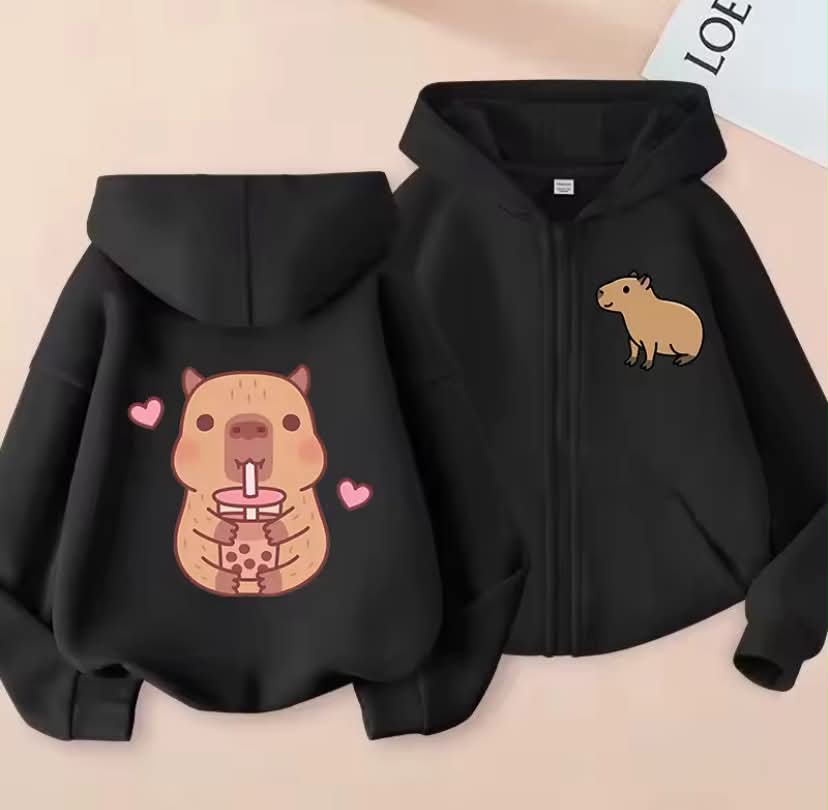Funny Kids Capybara Zip Up Hoodie