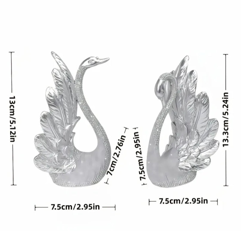 Set of 2 Silvery Swan Figurines,  Symbolizing Love