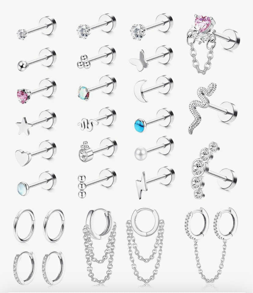 28Pcs Cartilage Stud Earrings