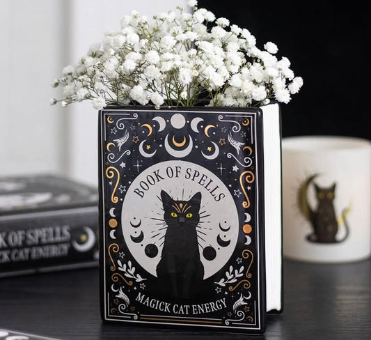BLACK CAT MAGICK BOOK SHAPED FLOWER VASE