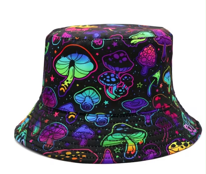 Unisex Vibrant Mushroom Print Basin Hat, Hip Hop Style, Two-Sided Wearable Fisher Hat