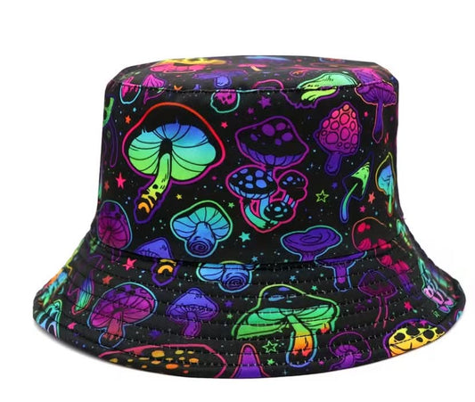 Unisex Vibrant Mushroom Print Basin Hat, Hip Hop Style, Two-Sided Wearable Fisher Hat