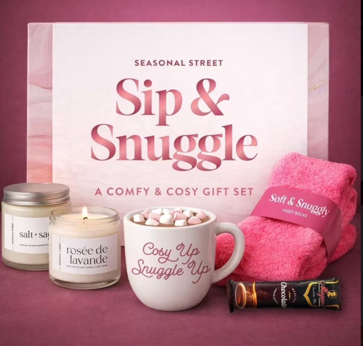 Pamper Gift Set for Women - Gift Box with Socks, Hot Chocolate Sachet & Best Wishes Card