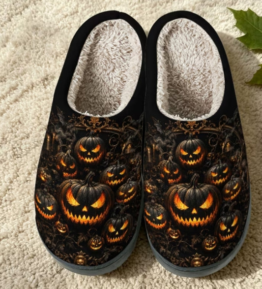 1 Pair Spooky Halloween Pumpkins Pattern Slippers, Novelty Soft Slippers with Non-Slip Sole, Comfortable Warm Plush Home Slippers for Men And Women