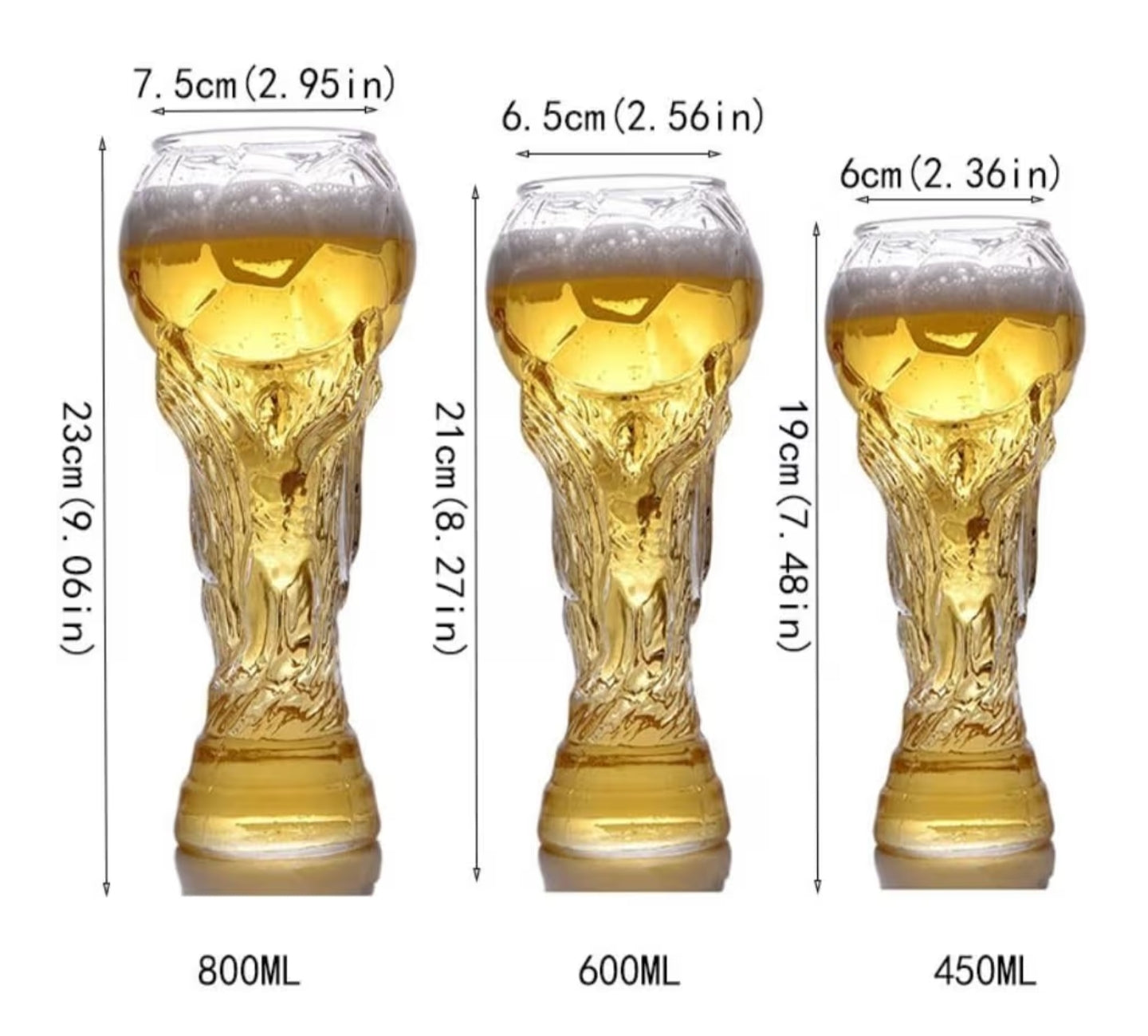 World Cup Beer Glass - Football Shaped Glass, Soccer Trophy Design, Perfect for Parties