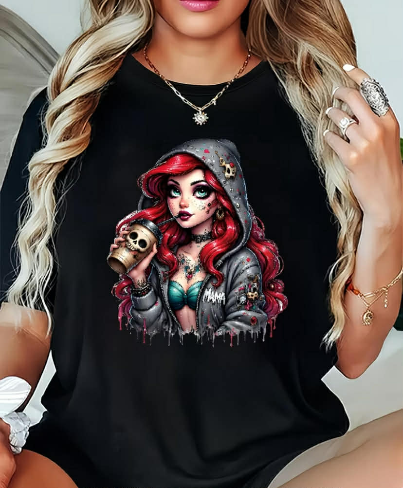 Casual Oversized Crew Neck T-Shirt, Featuring Gothic Tattoo Design. Ideal for Spring, Summer, And Autumn, This Stylish Women'S Clothing Is Perfect for Everyday Use And Available in Plus Sizes