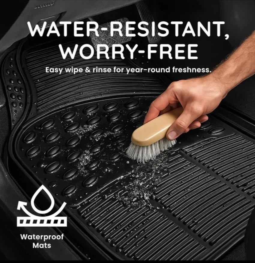 4pcs Universal Rubber Car Mats - Heavy Duty, Non-Slip All Weather Mats for Cars, SUVs, Trucks & Vans, Waterproof, Easy to Clean, with Deep Grooved Design for Extra Durability