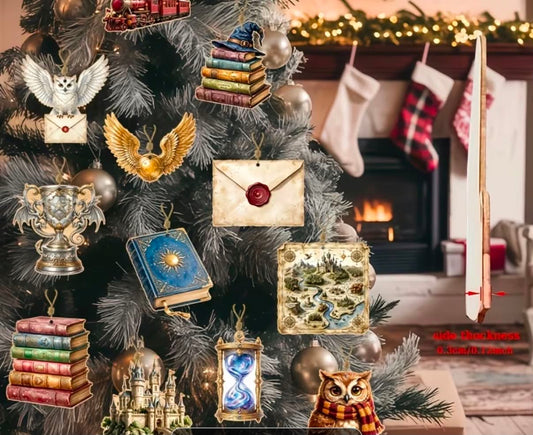 12pcs/Set of Harry Potter Christmas-Themed Wooden Christmas Ornaments, with Strings, Perfect for Decorating Christmas Trees, Doors, And Windows -