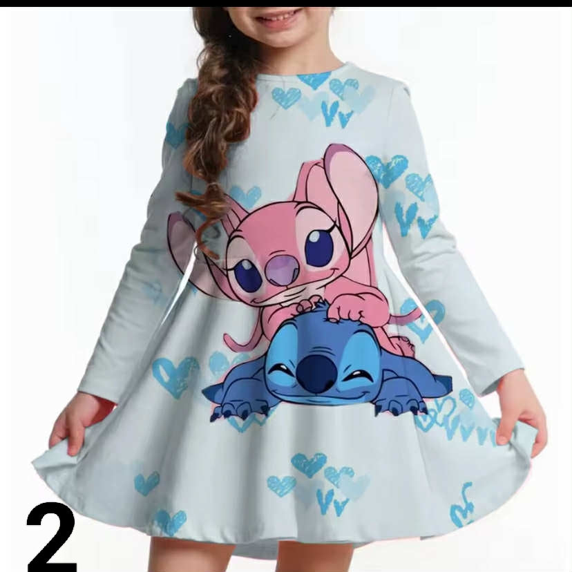 Disney Stitch 2-10 Printed Long Sleeve Girls' Dress