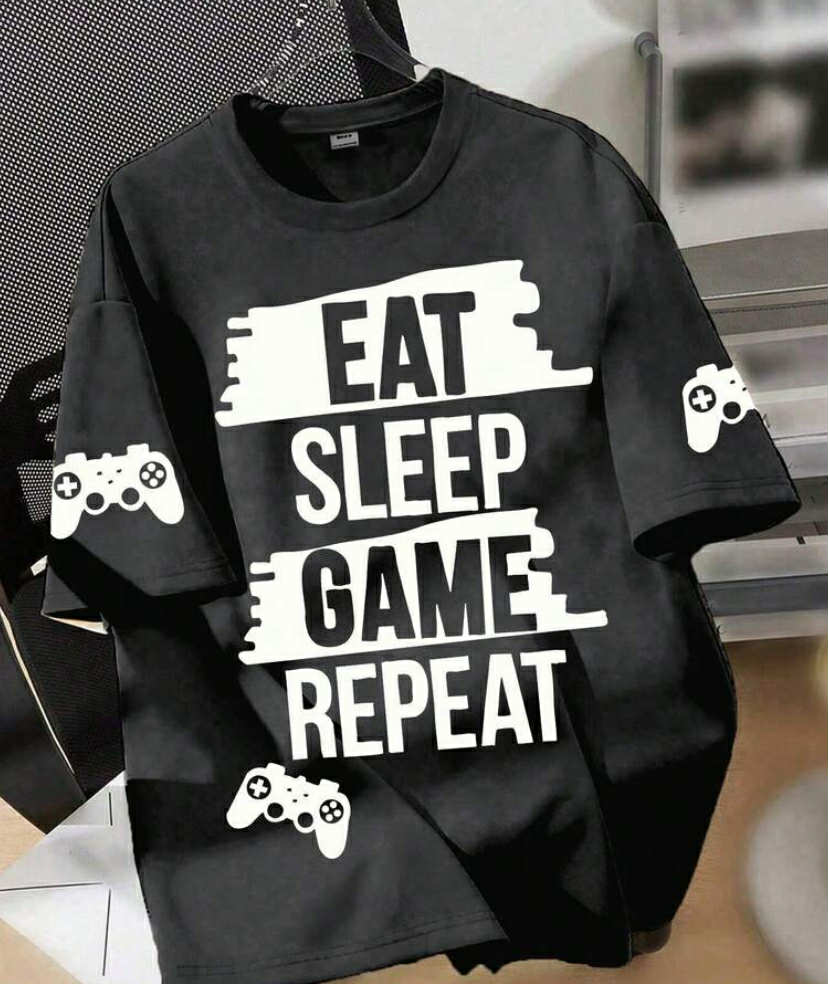 T-Shirt For Boys, "Eat Sleep Game" Slogan Top, Spring & Summer School Daily Wear.