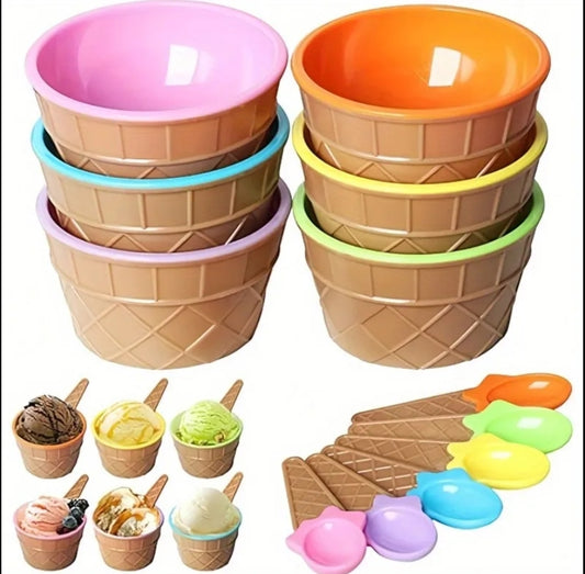 Reusable Plastic Cup, Cartoon Candy-Colored Ice Cream Bowl and Spoon (random sent out)