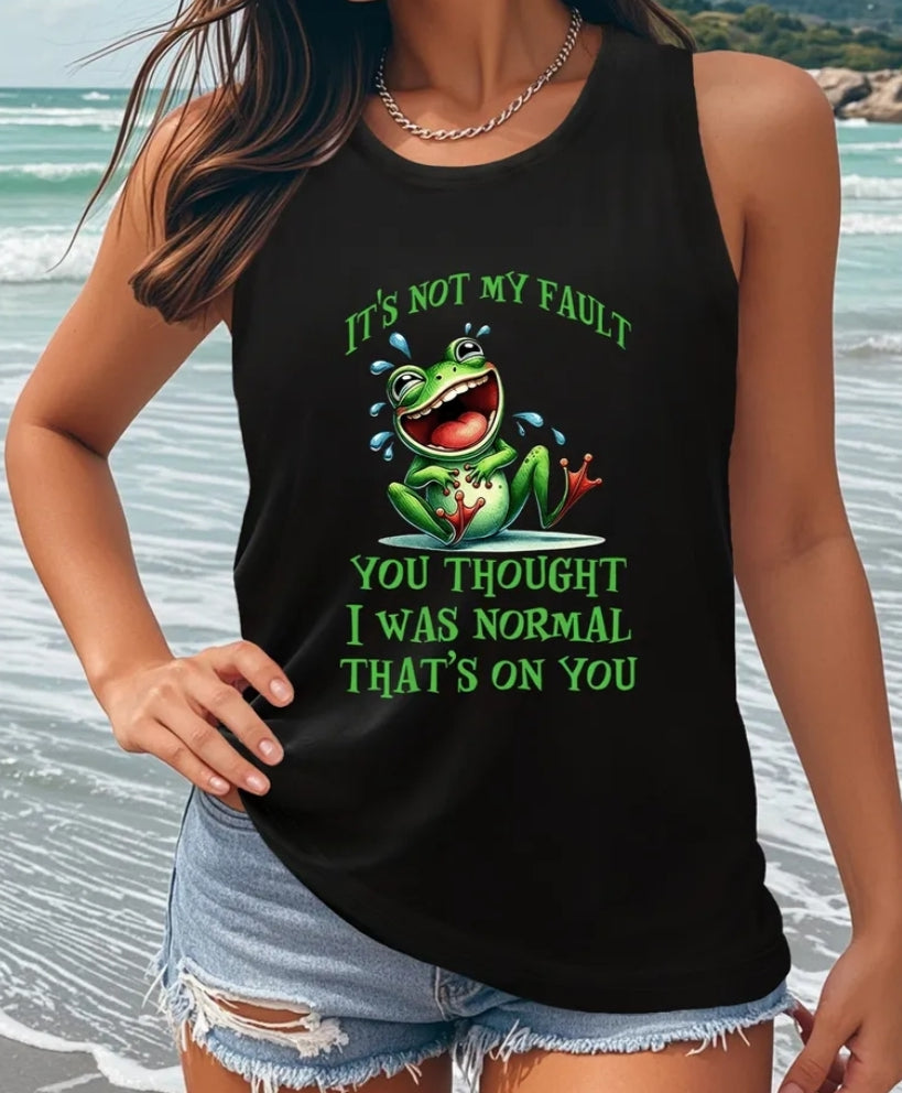 Tank Top Featuring a Frog Print, Designed for Plus Sizes, with a Crew Neck And Sleeveless Style,