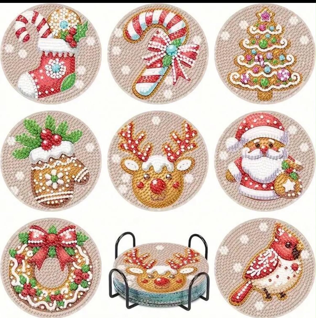 8pcs/Set DIY Diamond Painting Coasters, Fully Covered With Shiny Rhinestones,
