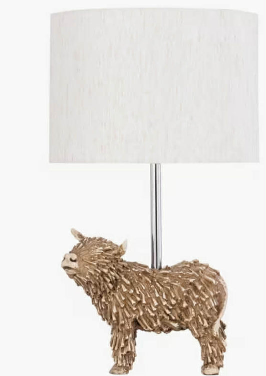 Angus - Highland Cow Table Lamp With Oatmeal Linen Shade