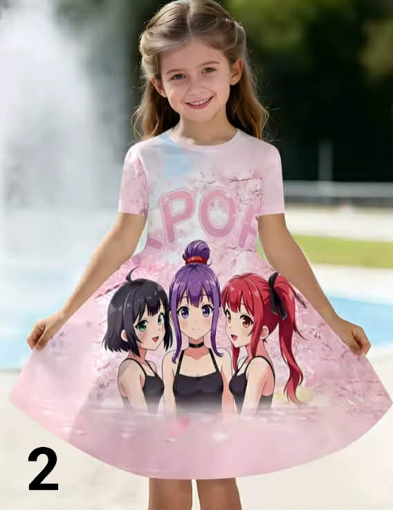 Kpop Cartoon Graphic Dress for Girls