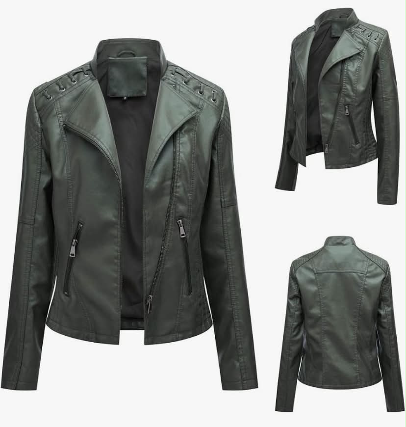 Leather Jacket for Women Women'S Stylish Leather Jacket Zip Up Moto Biker Classic Short Lapel Neck Coat Casual Short Solid Color PU Biker Coat with Pockets