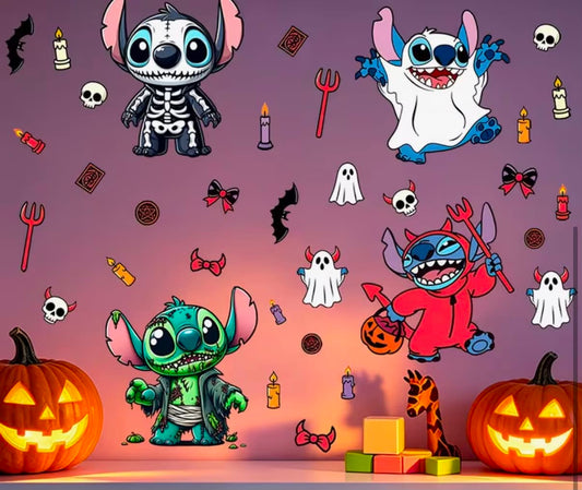2pcs/set, Disney - Dark Horror Halloween Costume Stitch Themed Glass Stickers, Suitable for Indoor/outdoor Glass Windows, Walls, Bathrooms, Store Display Windows,