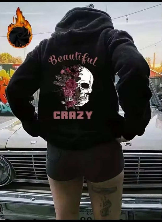 Beautiful Crazy Skull And Flowers Printed Hoodies