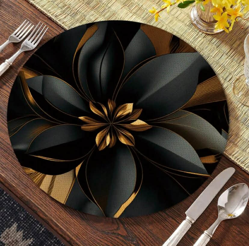 Black Marble Floral Pattern Linen Placemats, Everyday Round Floral Woven Kitchen 2D Dining Table Mats Suitable For Dining Room Decor, Party, Kitchen

X4