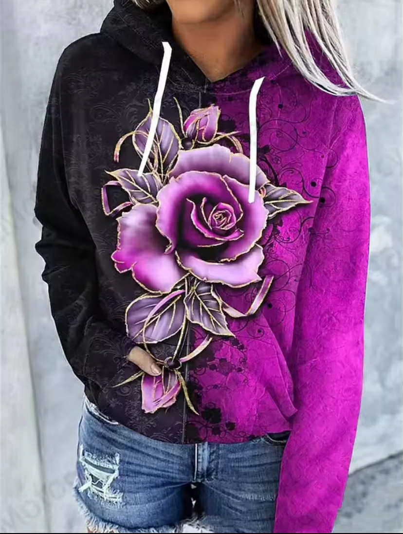 Rose Floral 3d Print Women Hoodie Fashion Oversized Hoodies