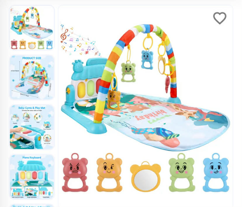 Baby Piano Play Gym Mat with Music, Lights & Detachable Toys for Early Development - Blue