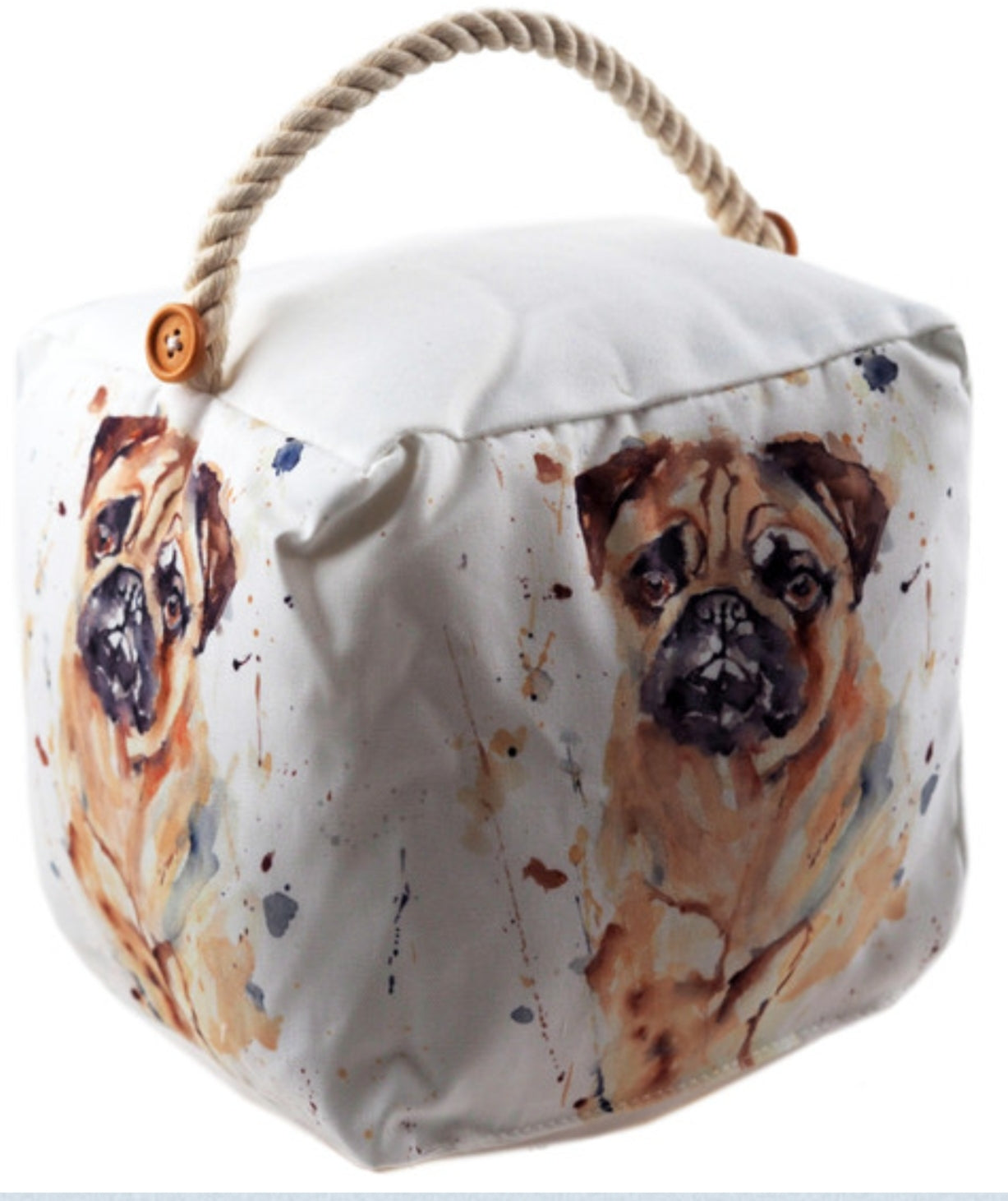 Dog Square Cushioned Door Stop - Watercolour Design - Pug