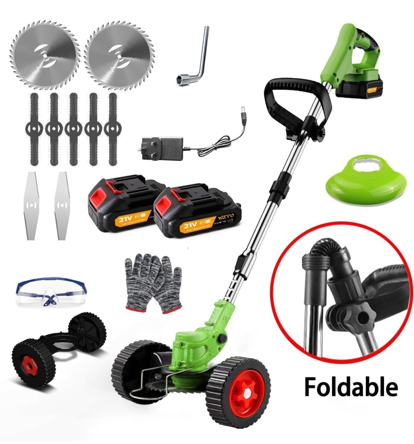 Cordless Strimmer Metal Blade 21V Grass Trimmers, Electric Garden Strimmer cordless, 15cm Cutting Diameter Blade, Battery Strimmer Cordless for Small and Medium Gardens Clearing Shrub Weeds Flower