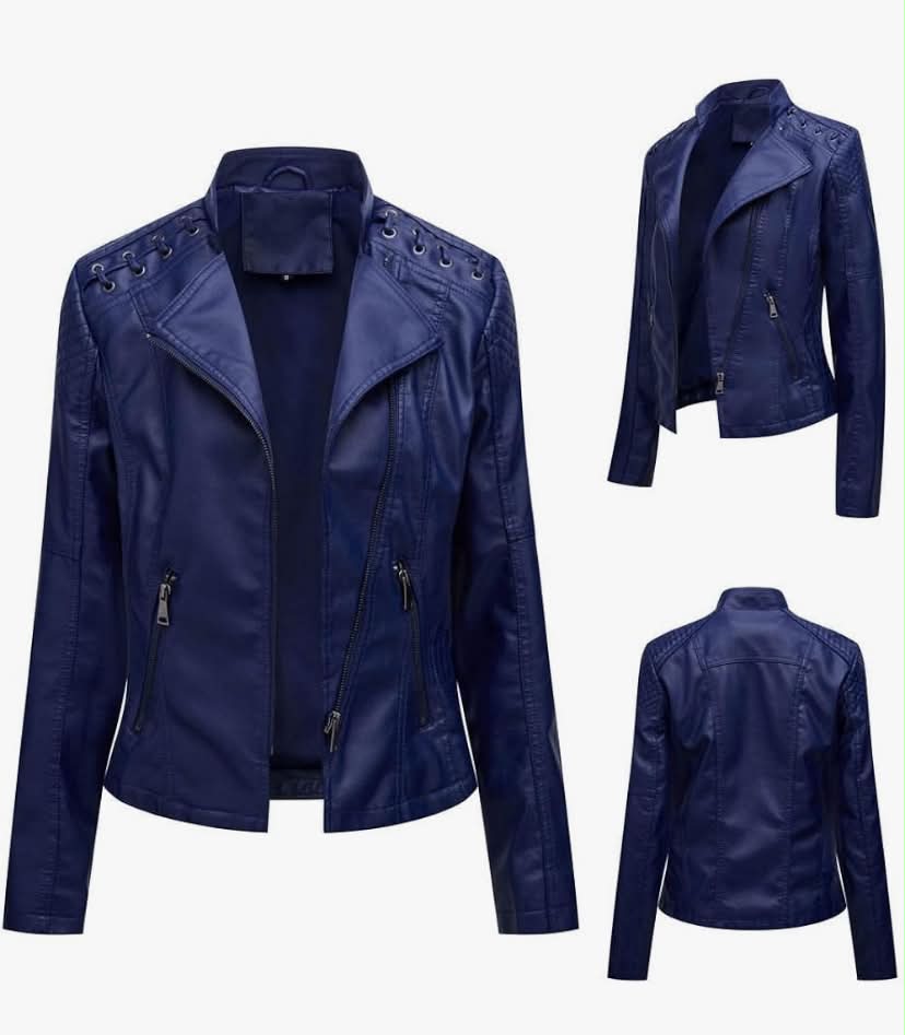 Leather Jacket for Women Women'S Stylish Leather Jacket Zip Up Moto Biker Classic Short Lapel Neck Coat Casual Short Solid Color PU Biker Coat with Pockets