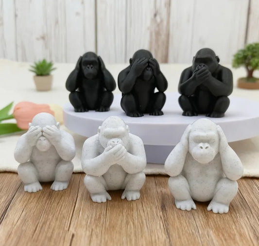 3 pcs Set of Three "Don't Listen, Don't Speak, Don't Look" Gorilla Statue Figurines,