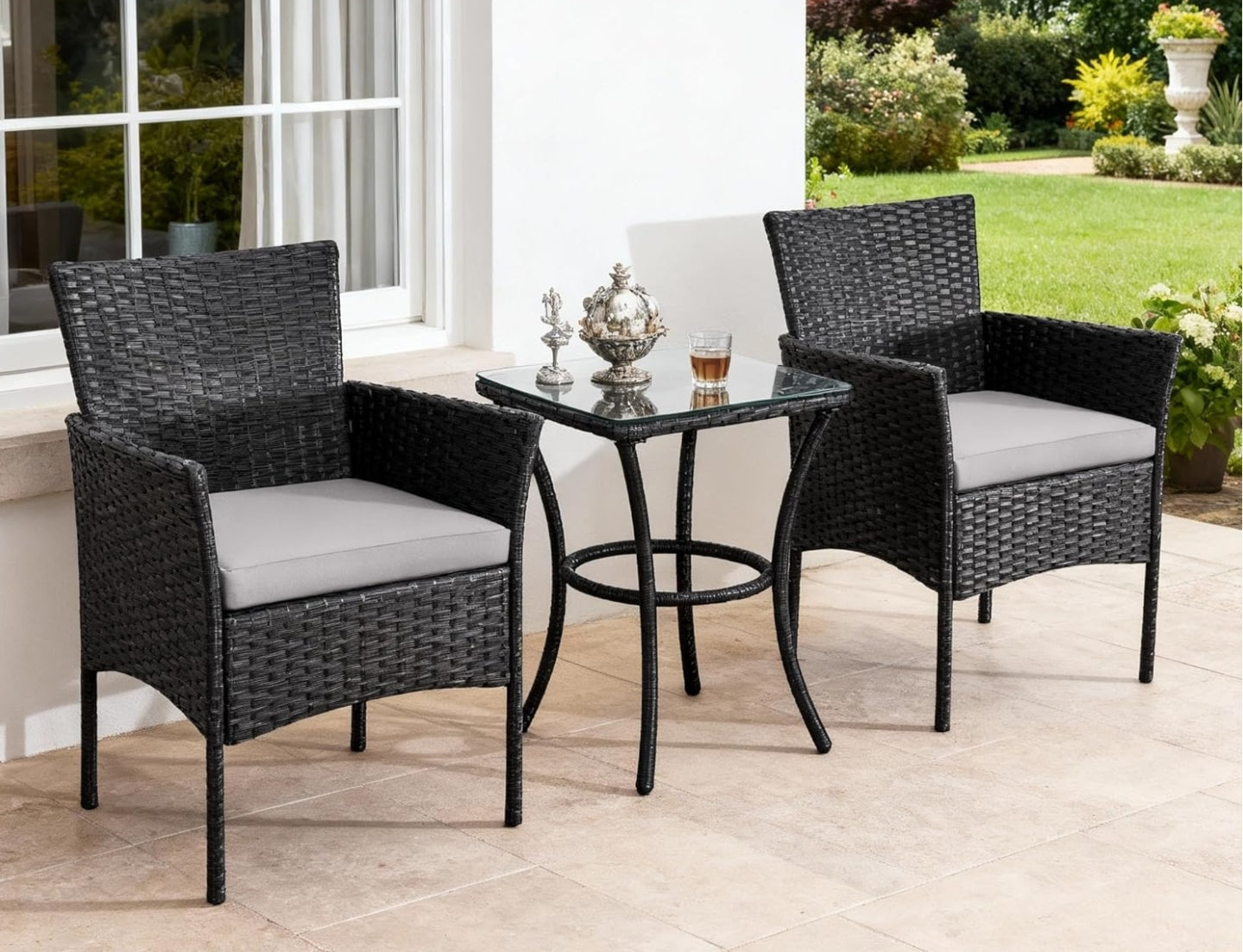 3 Piece Grey Rattan Bistro Set