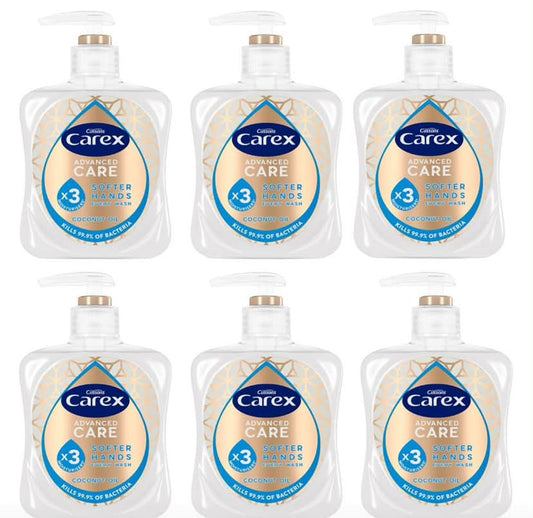 Carex Advanced Care Moisturising Antibacterial Hand Wash, 3x More Moisturisers, Clean & Protect Hands, Pack of 6 x 250ml