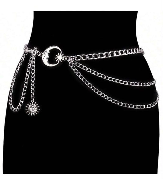 1 pc Fashion Jewelry Multi-Layer Metal Chain Waist Chain/Belt, Punk Style Sun & Moon Body Chain Fall,