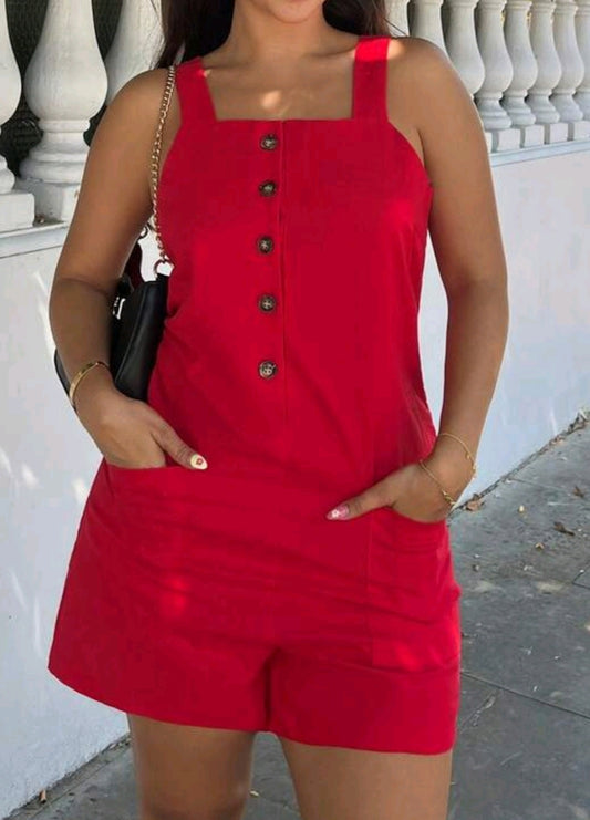 Women's Solid Color Casual Vacation Style Jumpsuit With Single Button Closure
