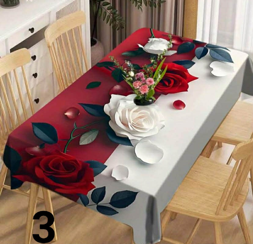 1 pc Elegant Rose Butterfly Design Tablecloth, Waterproof Washable Polyester Rectangular Tablecloth