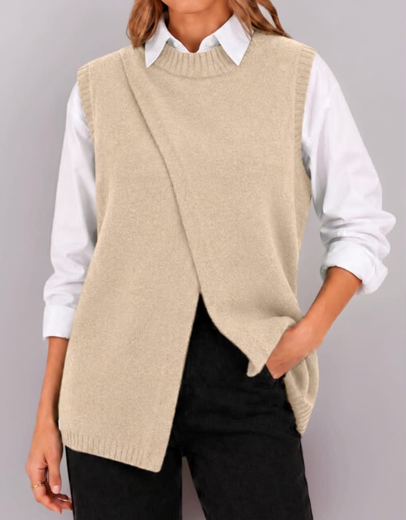 Casual Oversized Sweater Top, Fall Winter Warm Outfits, Business Layering Shirt, Loose Knit Vest