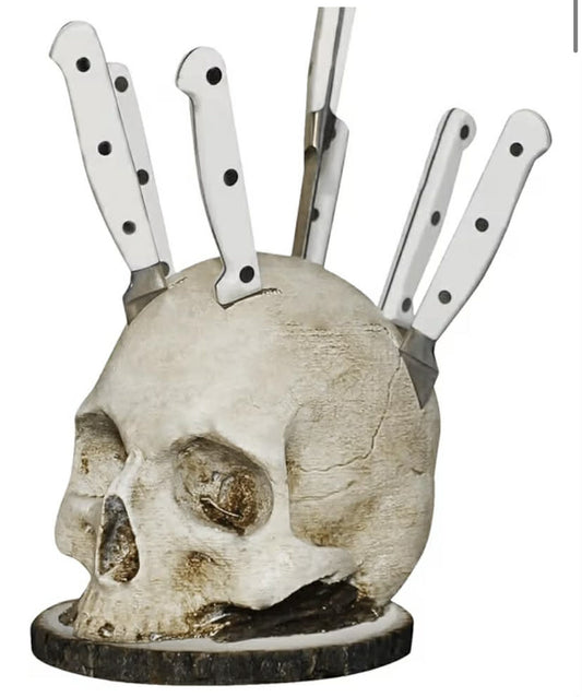 Skull Knifes Holder, Horror Skull Knifes Block, Horror Kitchen Storage Skeleton Head Shape Knives Holder, Knives Storage for Kitchen Gothic Skull Decor Accessory