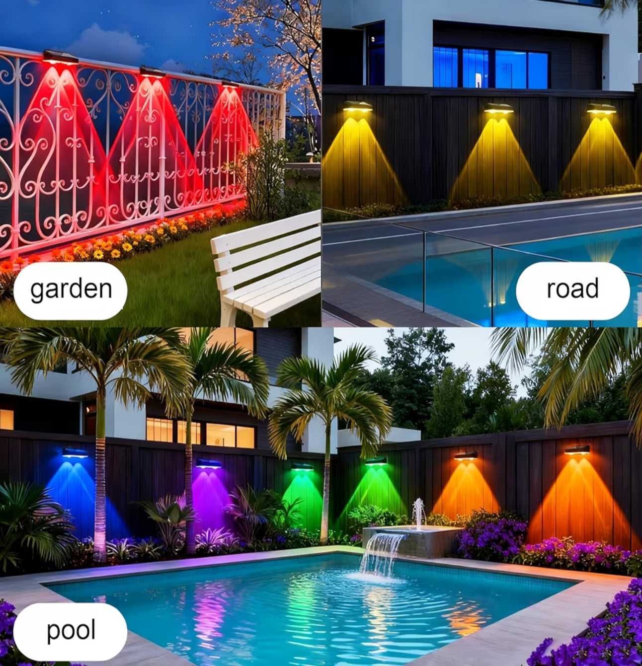 Solar Fence Lights Outdoor Garden, RGB Solar Wall Lights