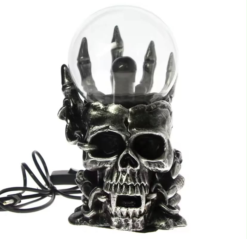 Magic Skull Head Glass Sculpture Statue Lightning Plasma Ball