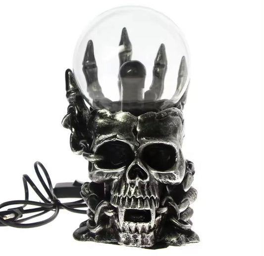 Magic Skull Head Glass Sculpture Statue Lightning Plasma Ball