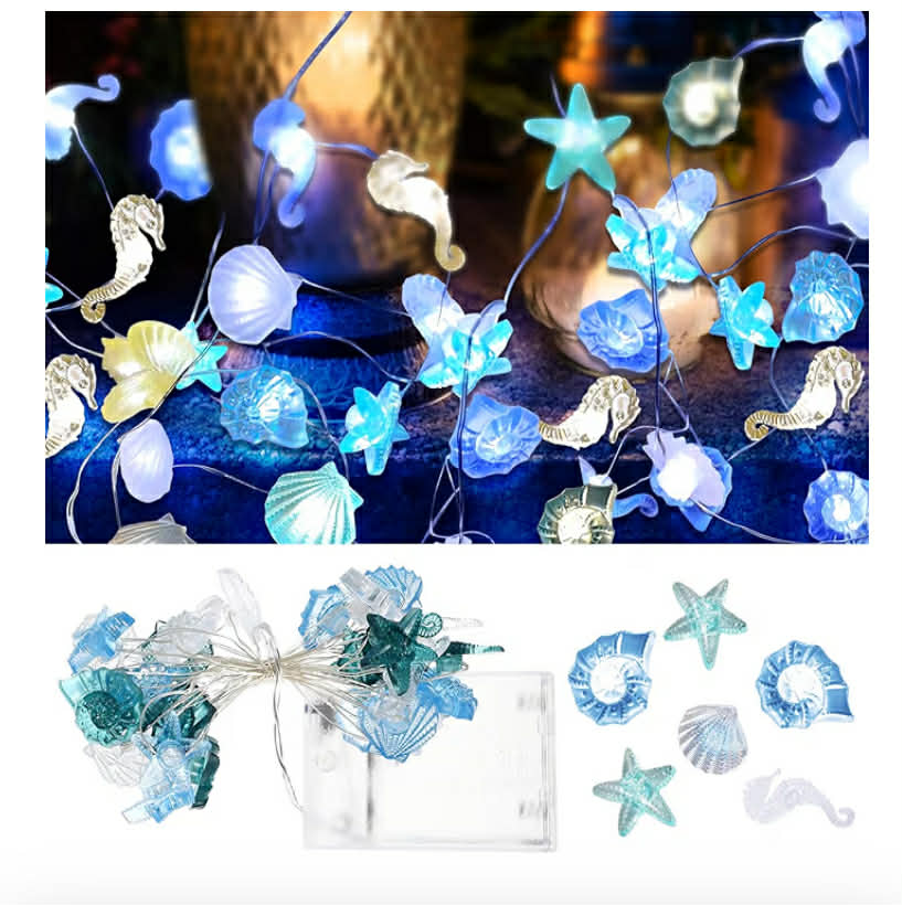 Fairy Lights Battery Operated,Ocean String Light Sea Shells Seahorse Conch Light Beach String Light 3m 30 LEDs