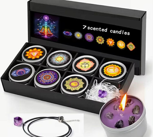 7 Scented Colored Candle Gift Set - with Natural Crystal Pendant - 7 Scented Soy Candles, Multi-Use for Valentine'S Day, Father'S Day, Mother'S Day, Mardi Gras Gifts