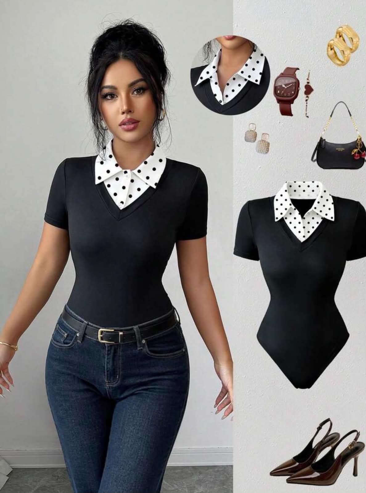Women's Striped Patchwork 2 In 1 Short Sleeve Bodysuit