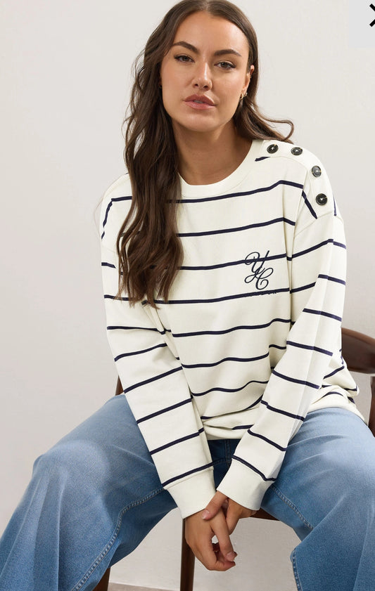 Ivory White Stripe 'London' Slogan Sweatshirt
