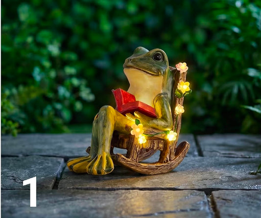 Solar Frog Statues, Waterproof LED Frog Garden Ornaments, Solar