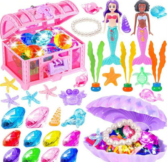 Mermaid Toy - Diving Toy With Shell Treasure Chest, Swimming Pool Game, Summer Water Play Gift Set, For Kids, Toddlers, Girls, Boys