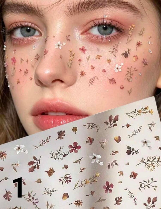 1 pc Vintage Dried Flower Face Sticker, Nature-Inspired Picnic Makeup Decor, Self-Adhesive Waterproof Durable, Music Festival Party Makeup Embellishment